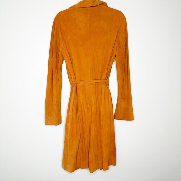 Free People Brenda Knight Womens Suede Trench Coat Belted Rusty Orange Small - Picture 3 of 7